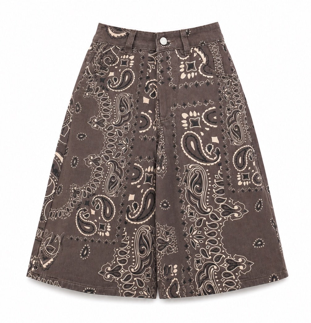 YUNA PAISLEY JORTS - BROWN