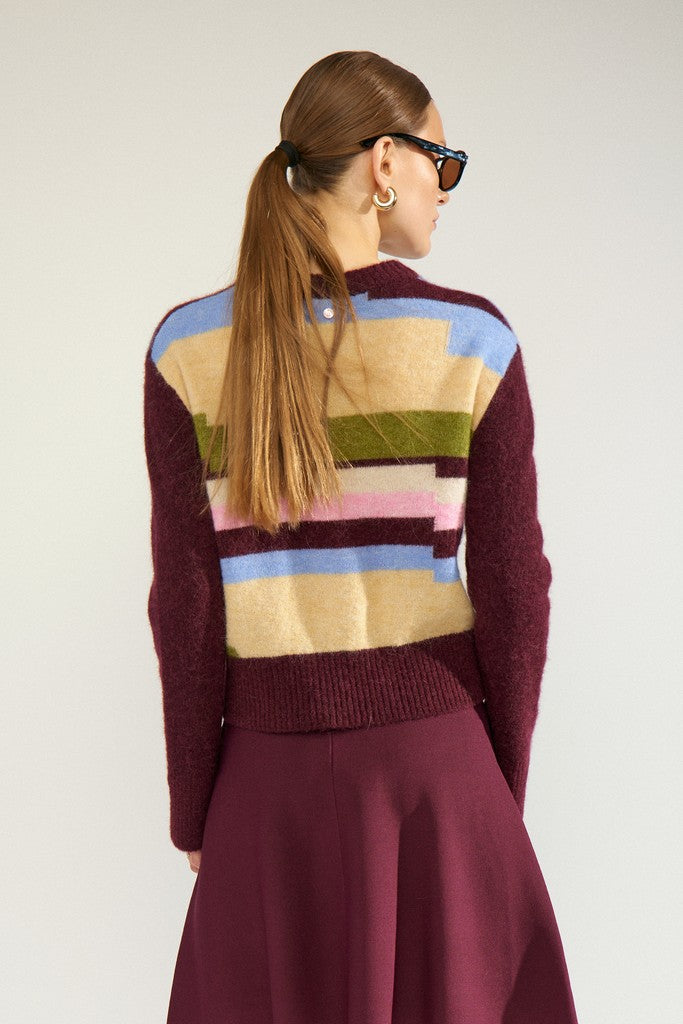 NÜMPH | RIETTE PIXEL STRIPE PULLOVER - FIG