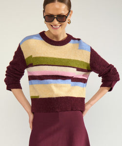 NÜMPH | RIETTE PIXEL STRIPE PULLOVER - FIG