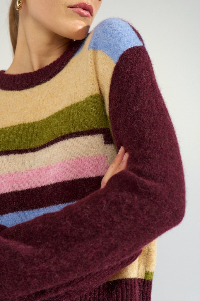 NÜMPH | RIETTE PIXEL STRIPE PULLOVER - FIG