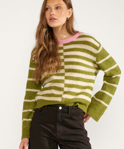 NÜMPH | RIETTE BLOCK STRIPE PULLOVER - CALLA GREEN