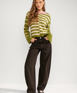 NÜMPH | RIETTE BLOCK STRIPE PULLOVER - CALLA GREEN