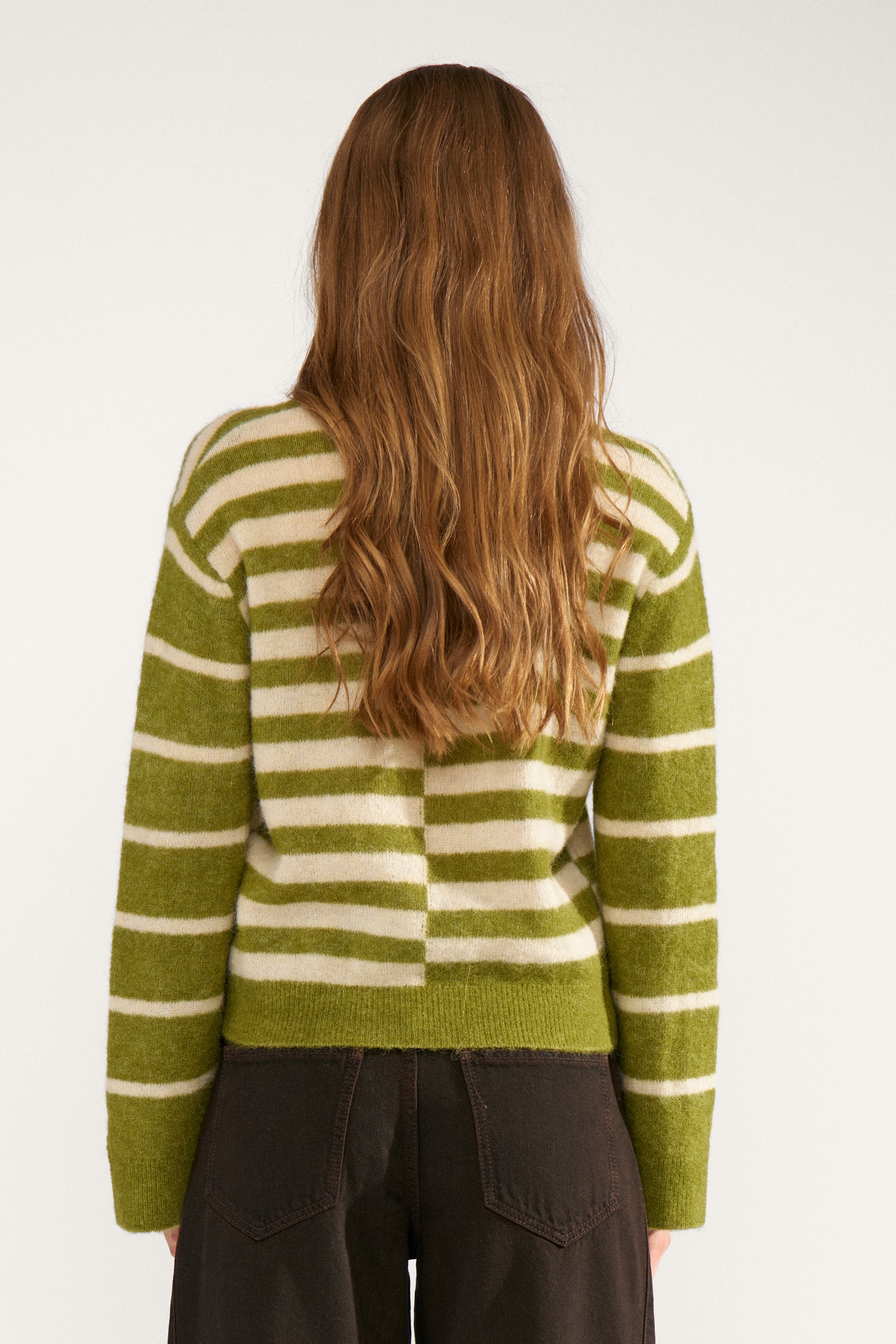 NÜMPH | RIETTE BLOCK STRIPE PULLOVER - CALLA GREEN
