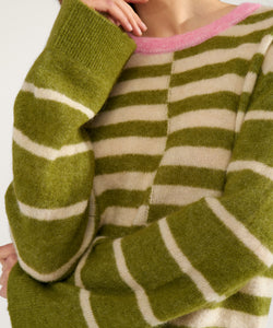 NÜMPH | RIETTE BLOCK STRIPE PULLOVER - CALLA GREEN