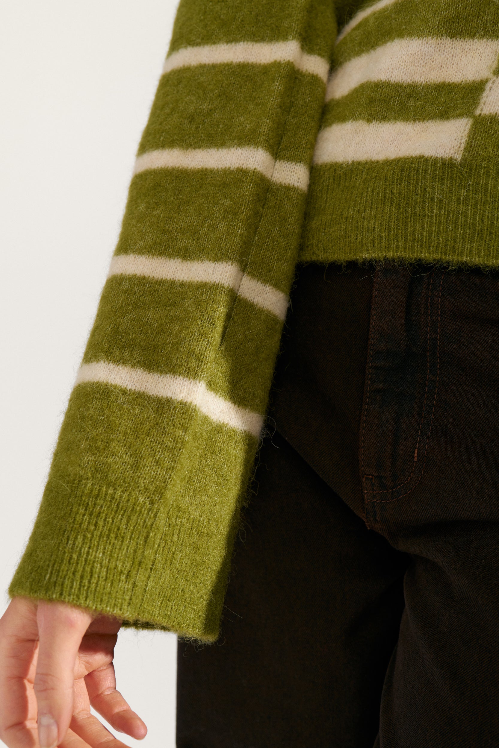 NÜMPH | RIETTE BLOCK STRIPE PULLOVER - CALLA GREEN
