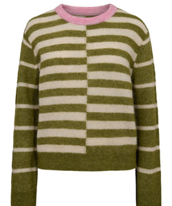 NÜMPH | RIETTE BLOCK STRIPE PULLOVER - CALLA GREEN
