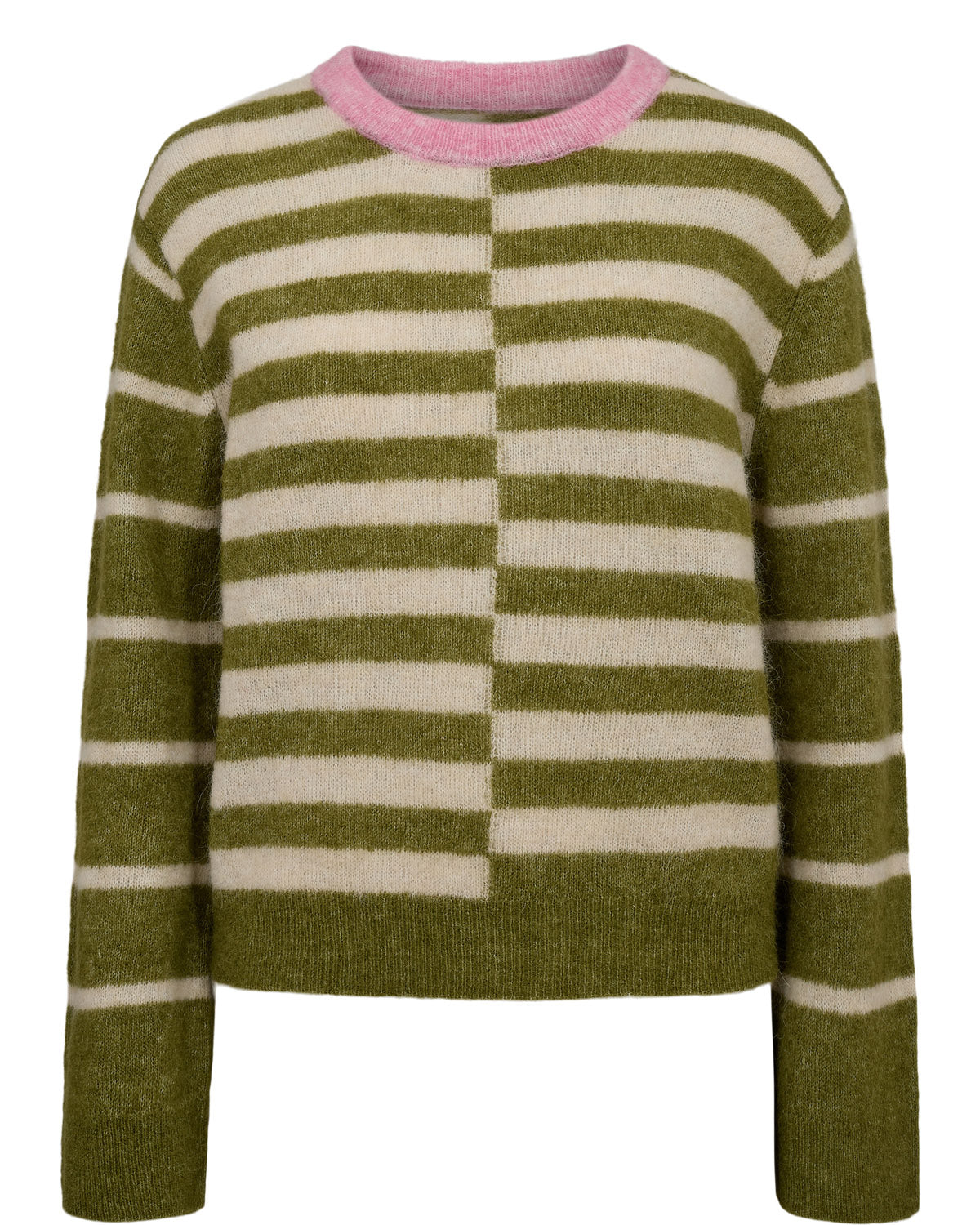 NÜMPH | RIETTE BLOCK STRIPE PULLOVER - CALLA GREEN