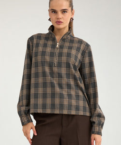 NÜMPH | KAMALA ZIP SHIRT - DARK GREY MELANGE