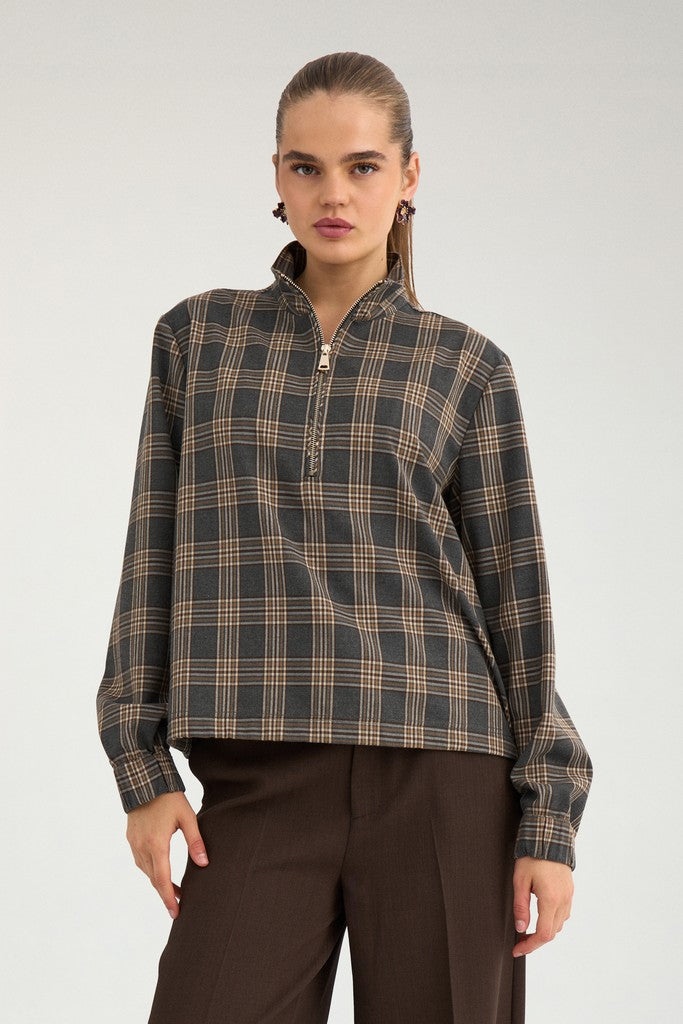 NÜMPH | KAMALA ZIP SHIRT - DARK GREY MELANGE
