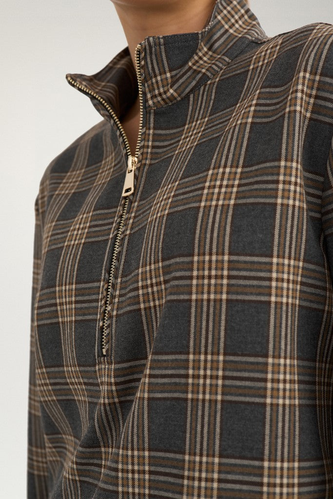 NÜMPH | KAMALA ZIP SHIRT - DARK GREY MELANGE