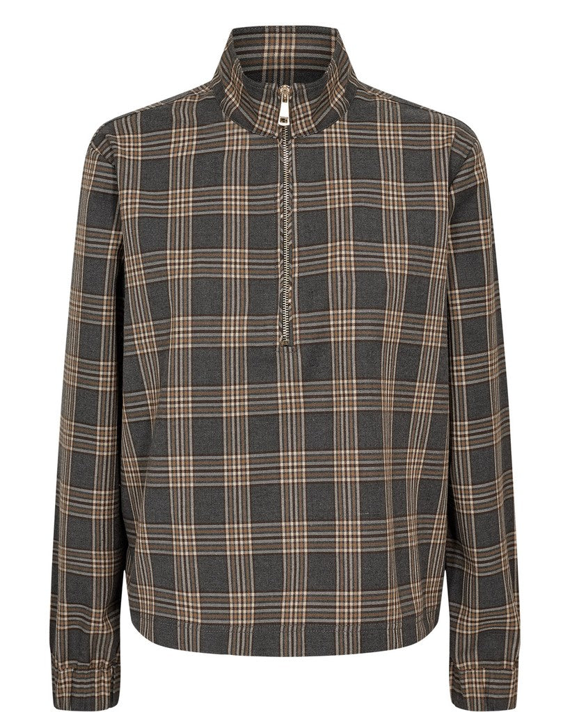 NÜMPH | KAMALA ZIP SHIRT - DARK GREY MELANGE