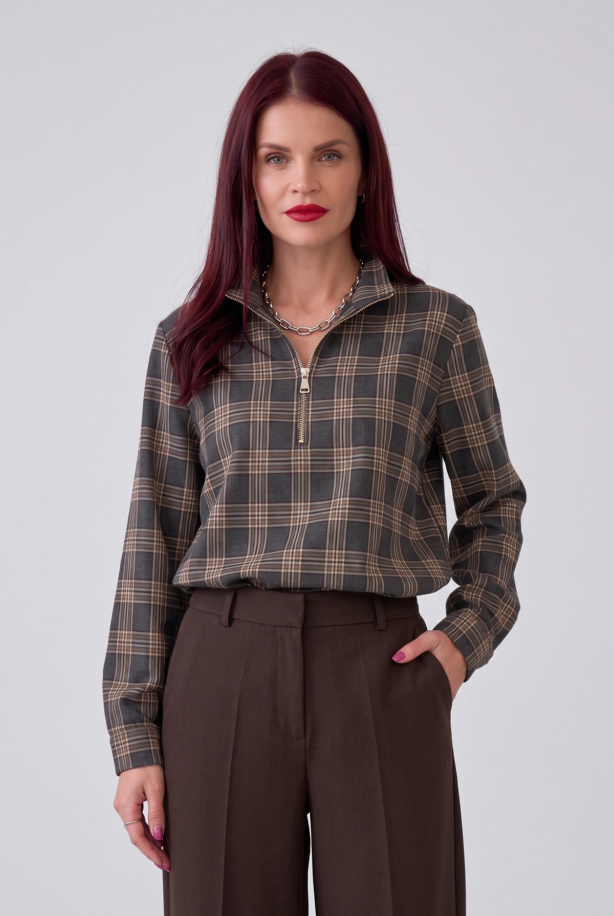 NÜMPH | KAMALA ZIP SHIRT - DARK GREY MELANGE