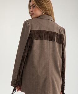 NÜMPH | LIPPA FRINGE BLAZER - CHOCOLATE PLUM