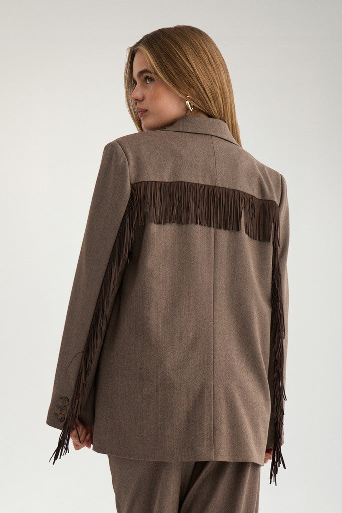 NÜMPH | LIPPA FRINGE BLAZER - CHOCOLATE PLUM