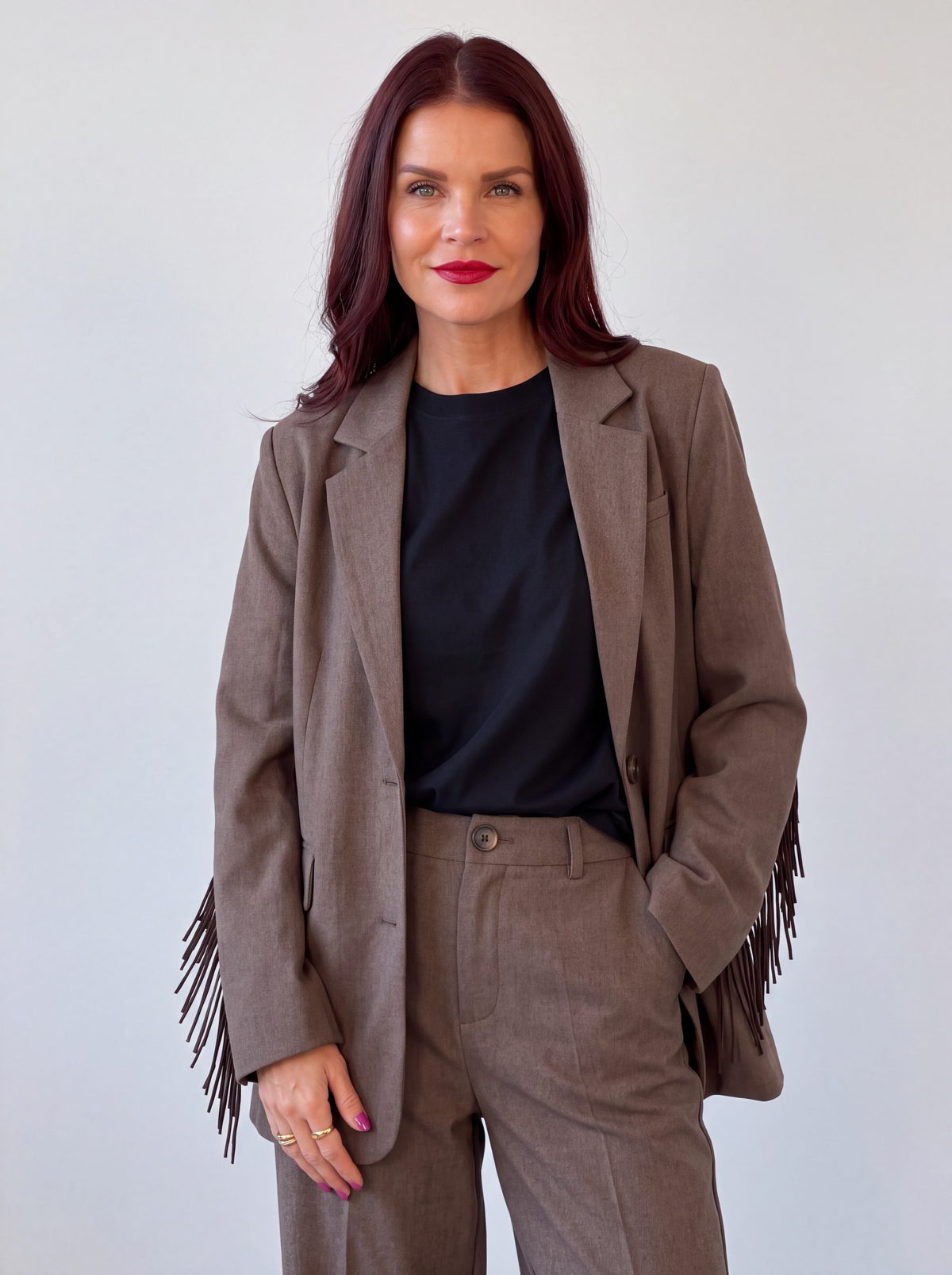 NÜMPH | LIPPA FRINGE BLAZER - CHOCOLATE PLUM