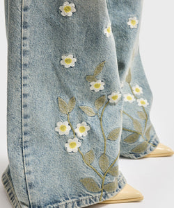 EMBROIDERY PALAZZO JEANS - DAISY BLUE