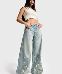 EMBROIDERY PALAZZO JEANS - DAISY BLUE