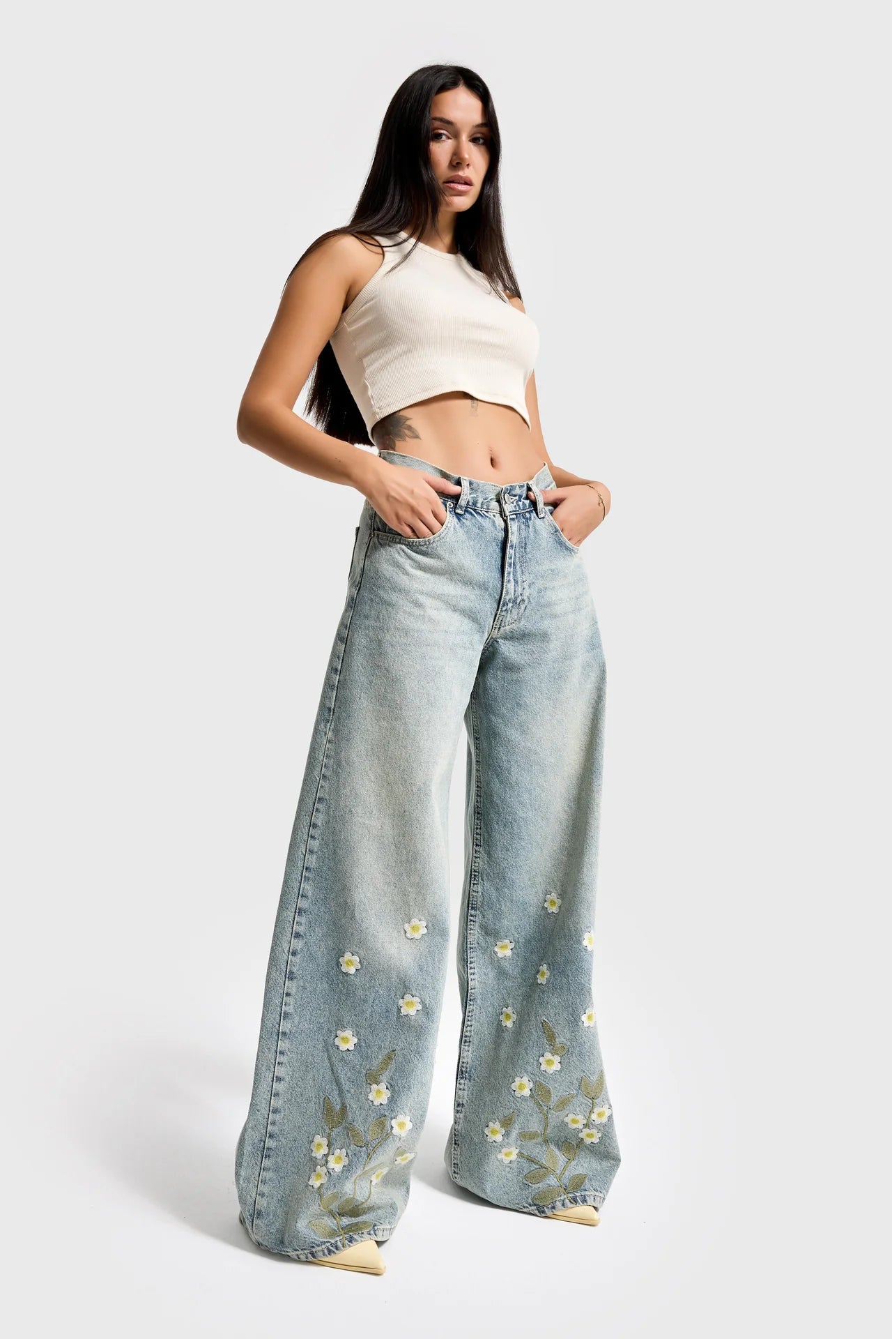 EMBROIDERY PALAZZO JEANS - DAISY BLUE
