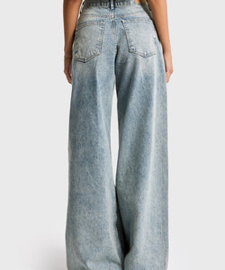 EMBROIDERY PALAZZO JEANS - DAISY BLUE