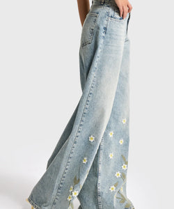 EMBROIDERY PALAZZO JEANS - DAISY BLUE