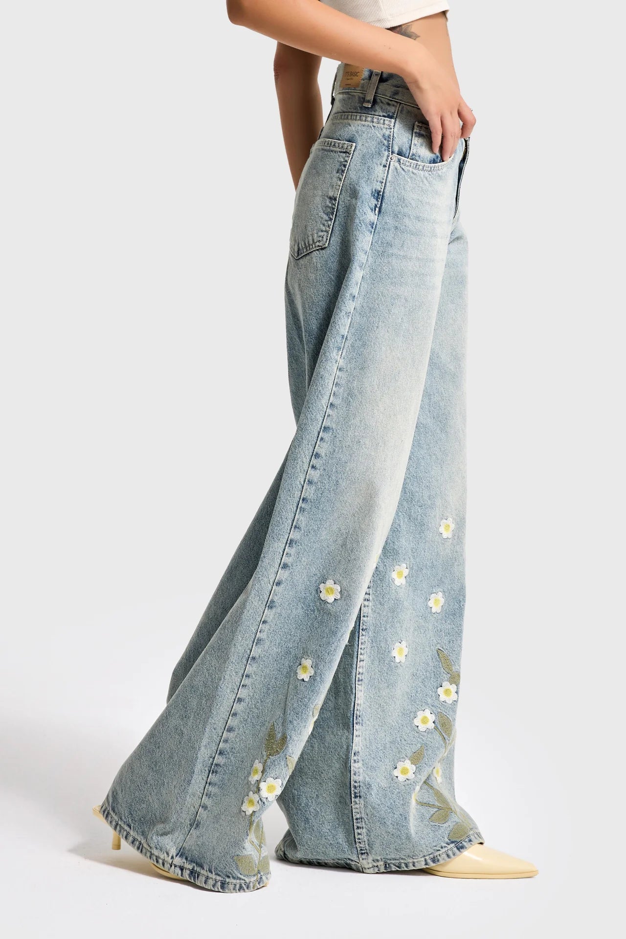 EMBROIDERY PALAZZO JEANS - DAISY BLUE