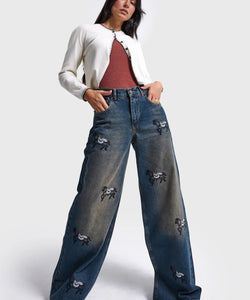 EMBROIDERY PALAZZO JEANS - TEXAS DIRTY BLUE