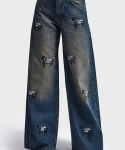 EMBROIDERY PALAZZO JEANS - TEXAS DIRTY BLUE