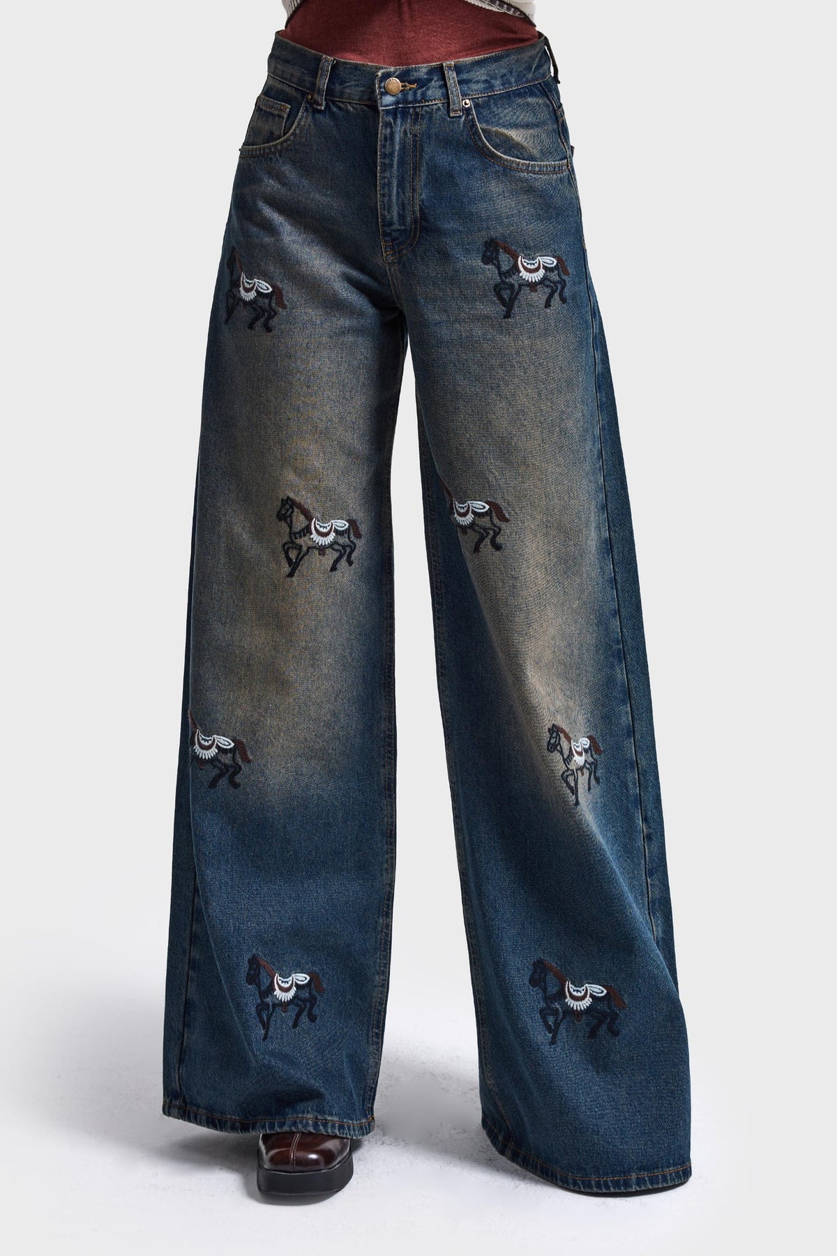EMBROIDERY PALAZZO JEANS - TEXAS DIRTY BLUE