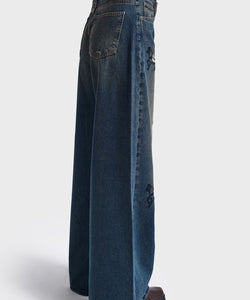 EMBROIDERY PALAZZO JEANS - TEXAS DIRTY BLUE