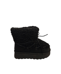 LACES TEDDY PLATFORM BOOTS - BLACK