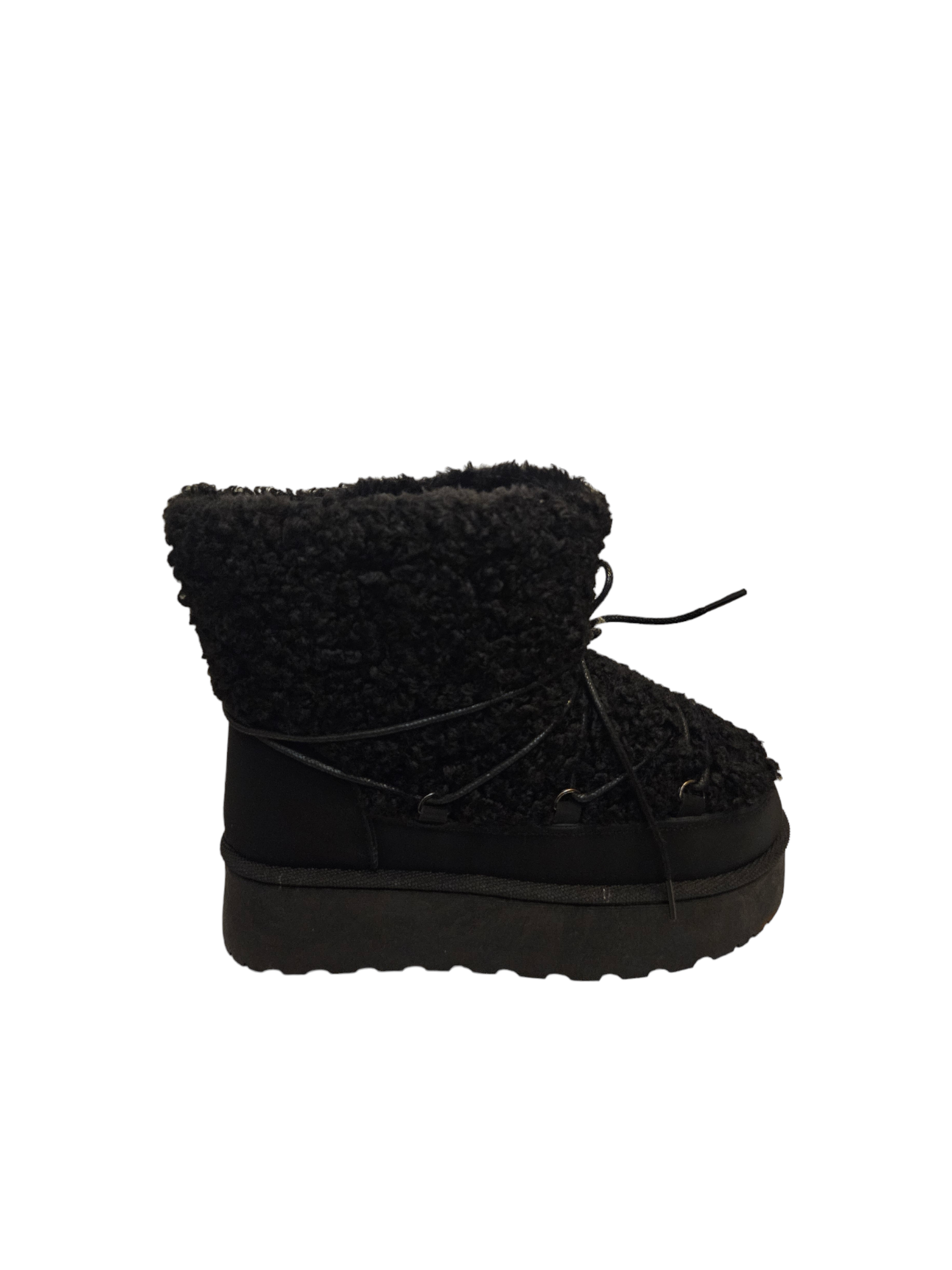 LACES TEDDY PLATFORM BOOTS - BLACK