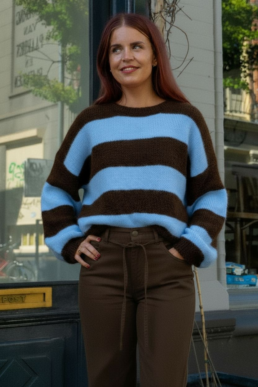 YASMIN STRIPED KNIT - CHOCO/BLUE