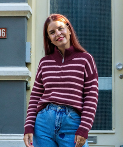FAJA STRIPED ZIPPER KNIT - BORDEAUX/PINK