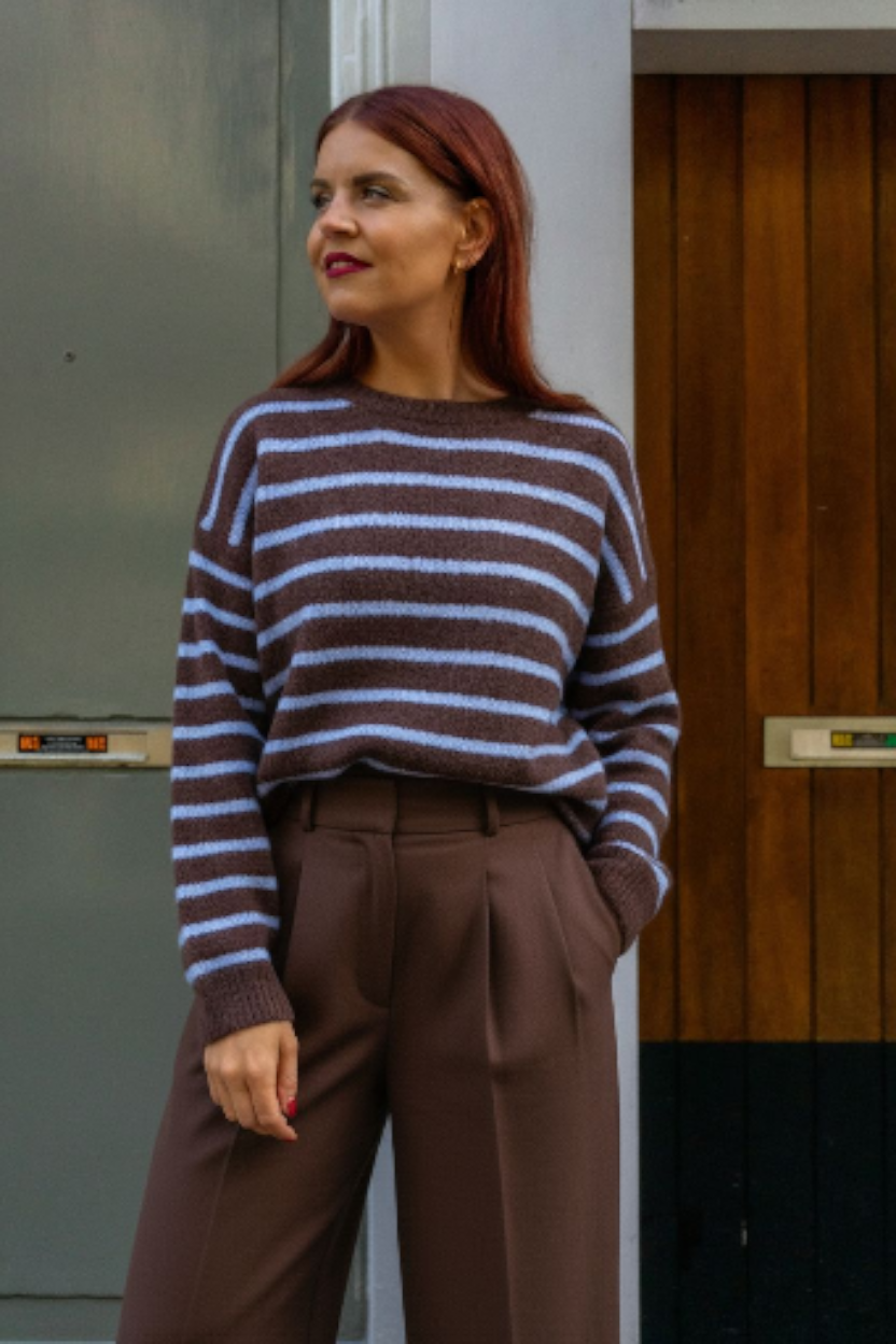 AYLA STRIPED KNT - BROWN/BLUE