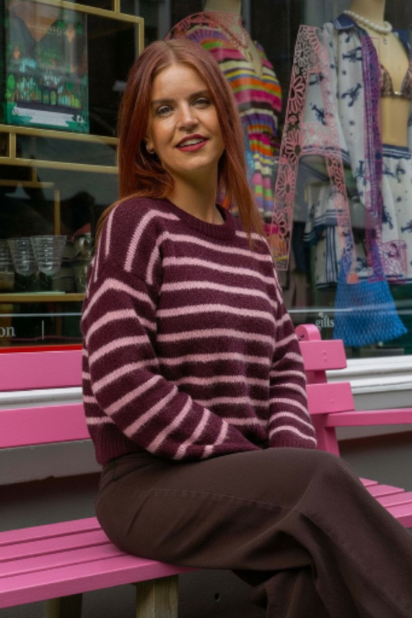 AYLA STRIPED KNT - BORDEAUX/PINK