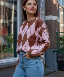 DIAMOND KNIT - PINK/BROWN