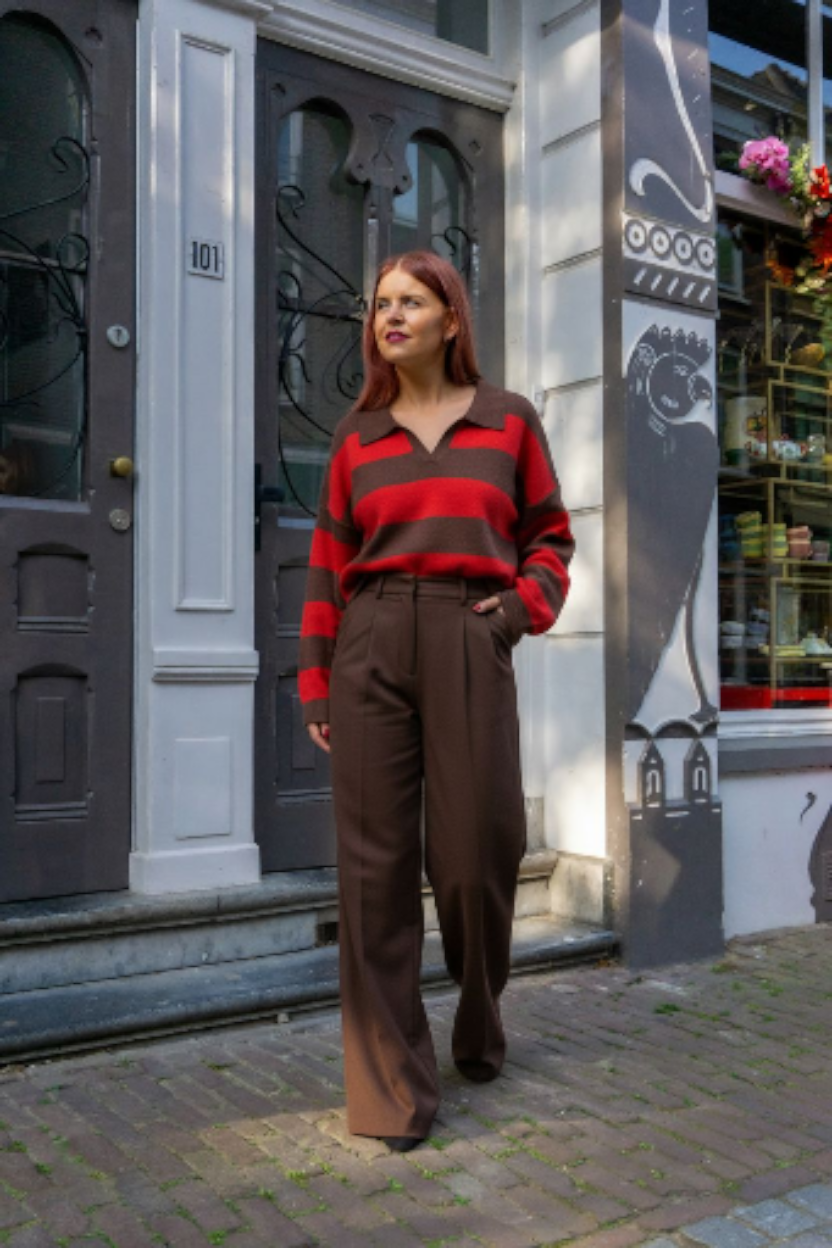 MAISON STRIPED POLO - BROWN/RED