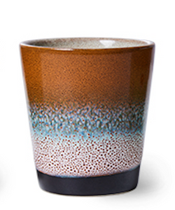 HKliving | 70'S RISTRETTO MUGS - GOOD VIBES BROWN/ OCEAN BLUE