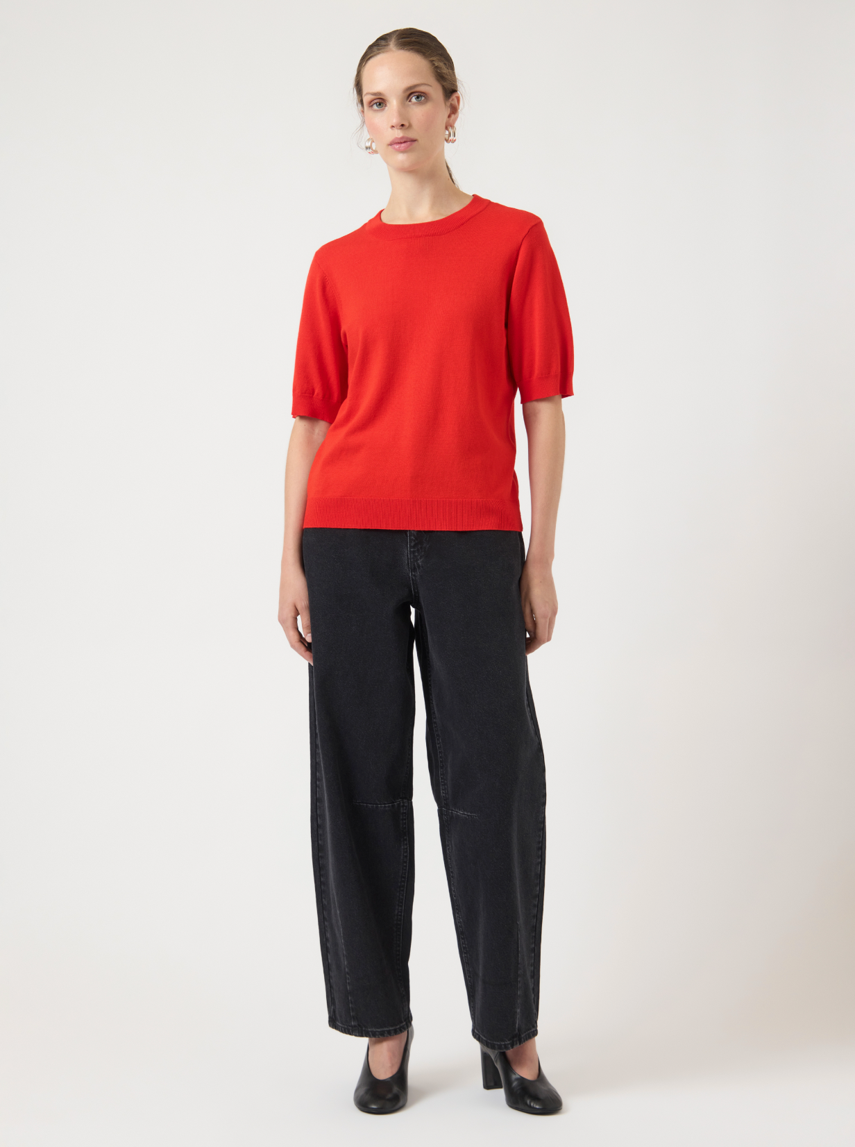 YAS | LENA SS KNIT PULLOVER - FIERY RED