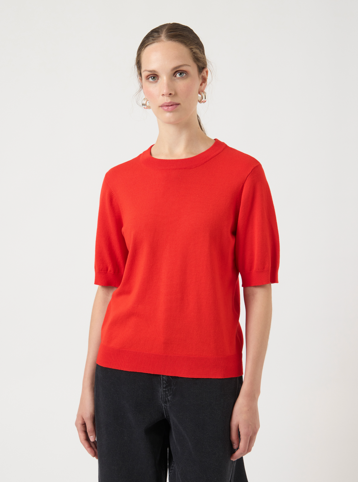 YAS | LENA SS KNIT PULLOVER - FIERY RED