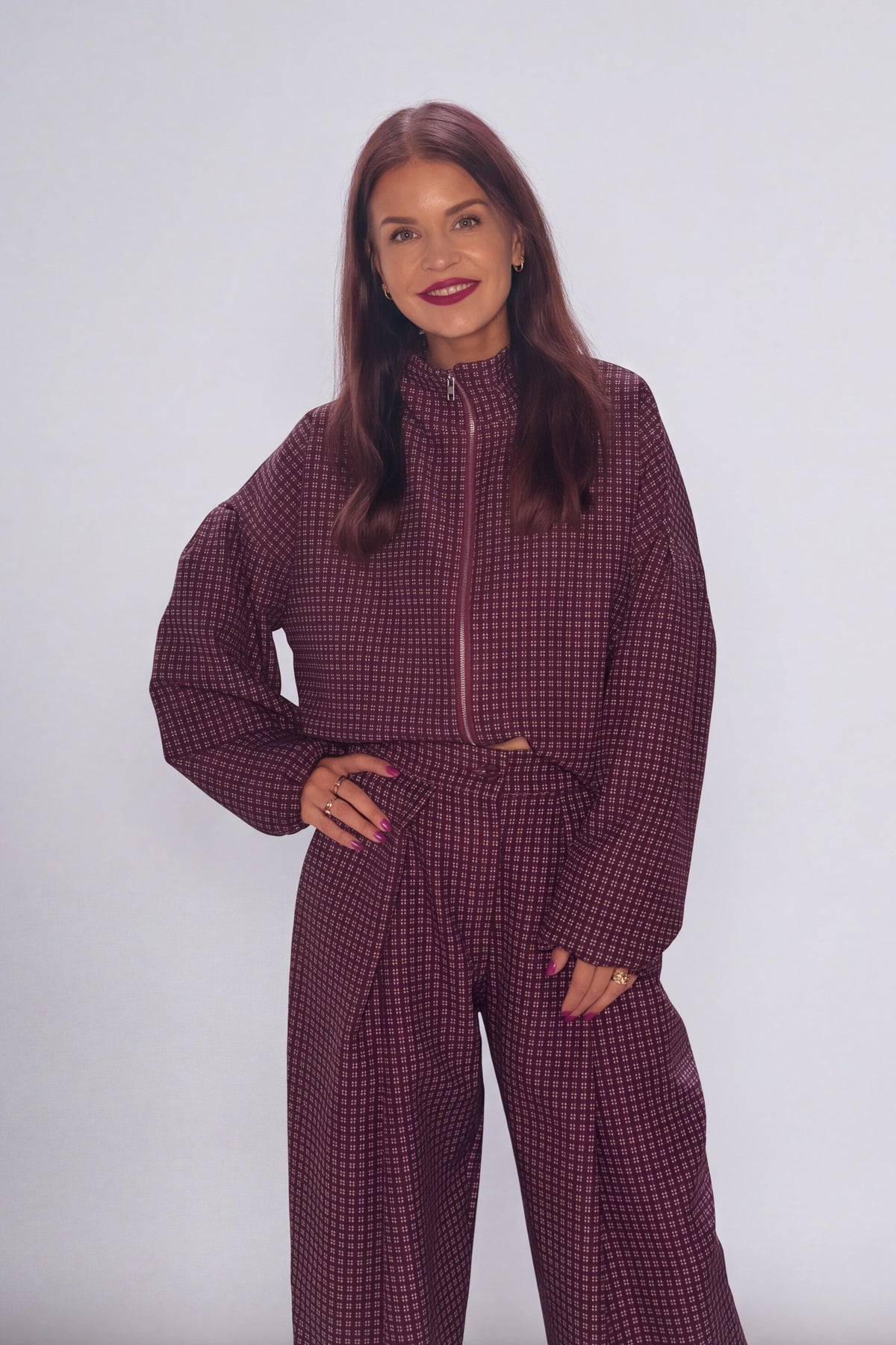 RUMY CHECKED JACKET - BORDEAUX