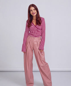 RAMY STRIPED TOP - BORDEAUX/PINK
