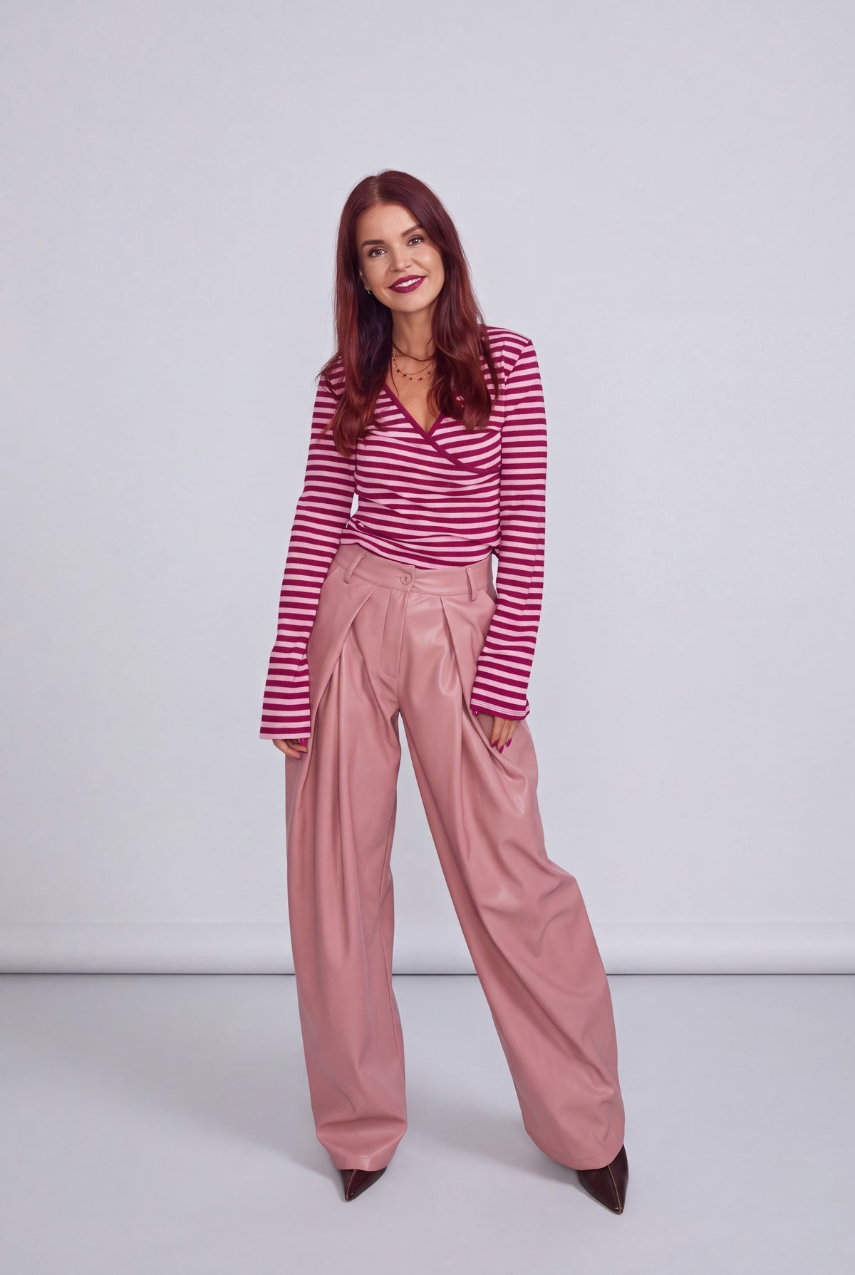 RAMY STRIPED TOP - BORDEAUX/PINK