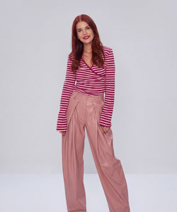 DEAN PU PLEATED PANTS - OLD PINK