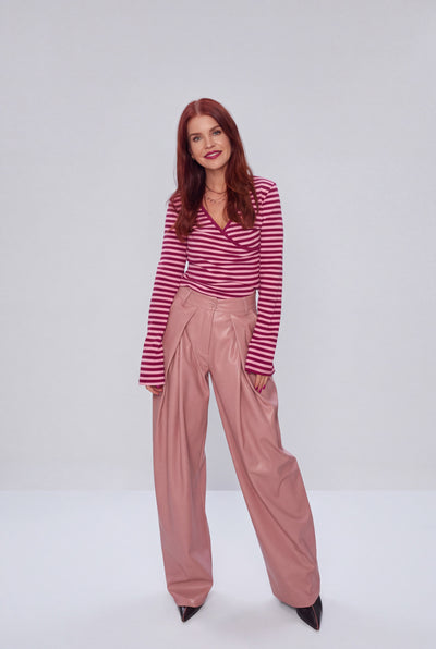 DEAN PU PLEATED PANTS - OLD PINK