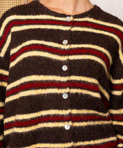 PALOMA STRIPED CARDIGAN - BROWN/BORDEAUX