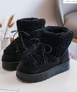LACES TEDDY PLATFORM BOOTS - BLACK