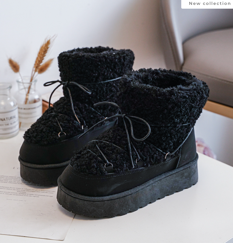LACES TEDDY PLATFORM BOOTS - BLACK