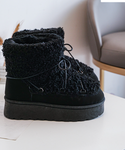 LACES TEDDY PLATFORM BOOTS - BLACK