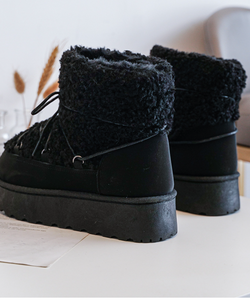 LACES TEDDY PLATFORM BOOTS - BLACK